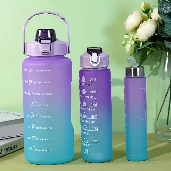 Kit assorti de bouteilles d'eau de motivation pour le fitness - 2 litres 900 ml 300 ml - Hodamart
