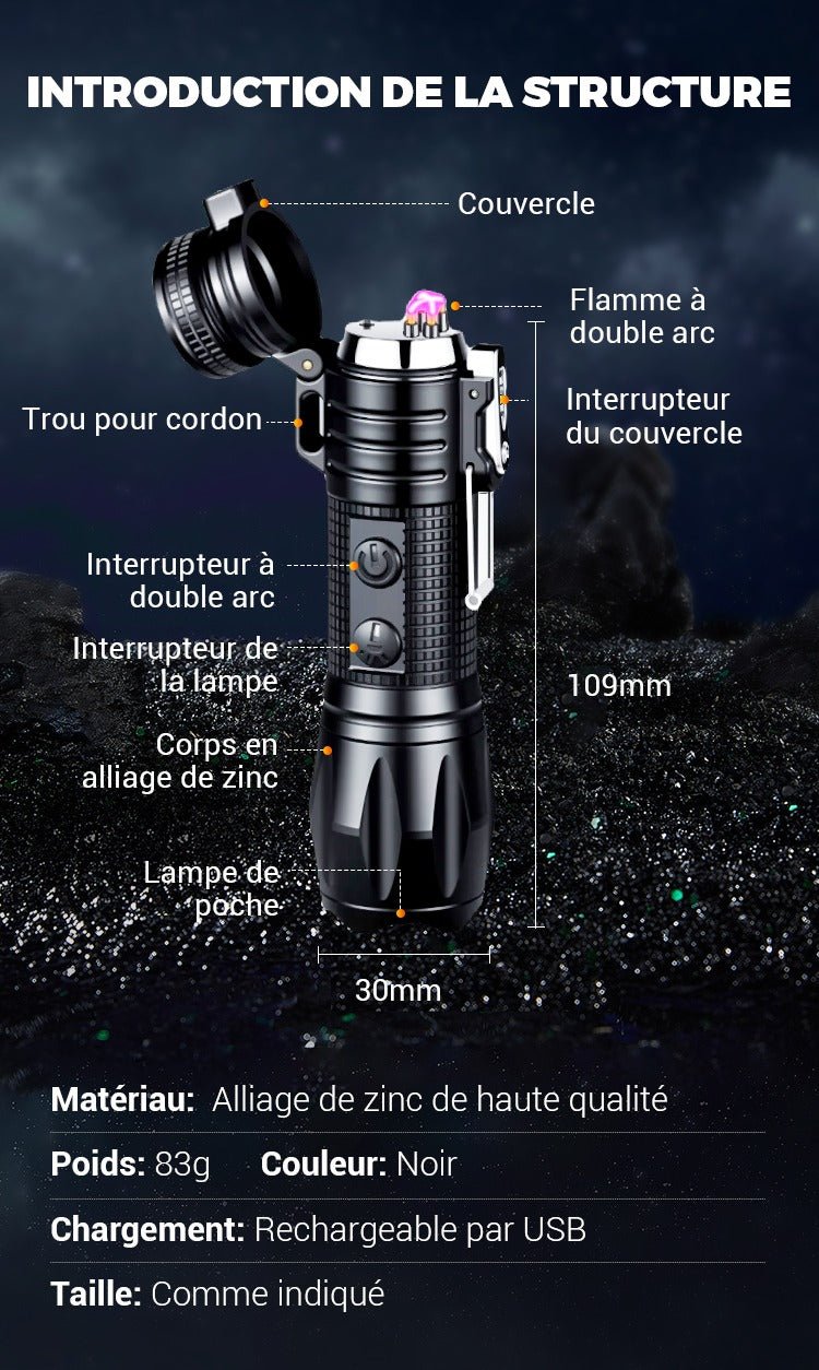 ⏳Réduction limitée de 50%💥🔦Lampe de poche multifonctionnelle rechargeable à lumière forte avec feu électrique⚡ - Hodamart