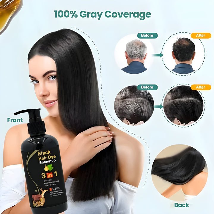 Shampoing Colorant pour Cheveux Noirs 3 - en - 1 | 1 ACHETÉ, 1 OFFERT 🔥 - Hodamart